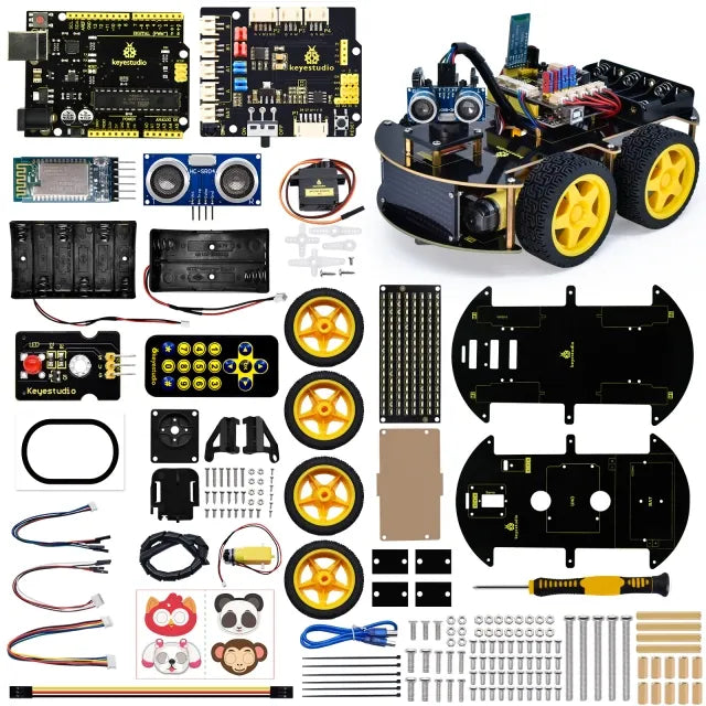 مجموعة أدوات DIY للسيارة الذكية متعددة الأغراض 4WD BT V2.0 متوافقة مع Arduino