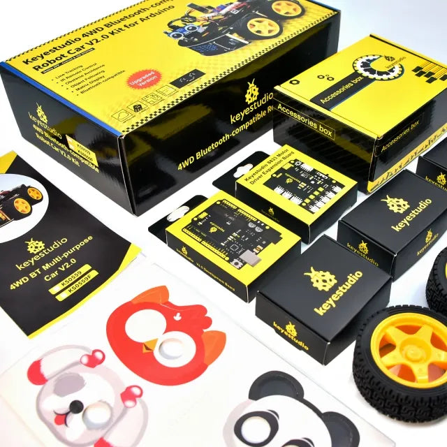 مجموعة أدوات DIY للسيارة الذكية متعددة الأغراض 4WD BT V2.0 متوافقة مع Arduino