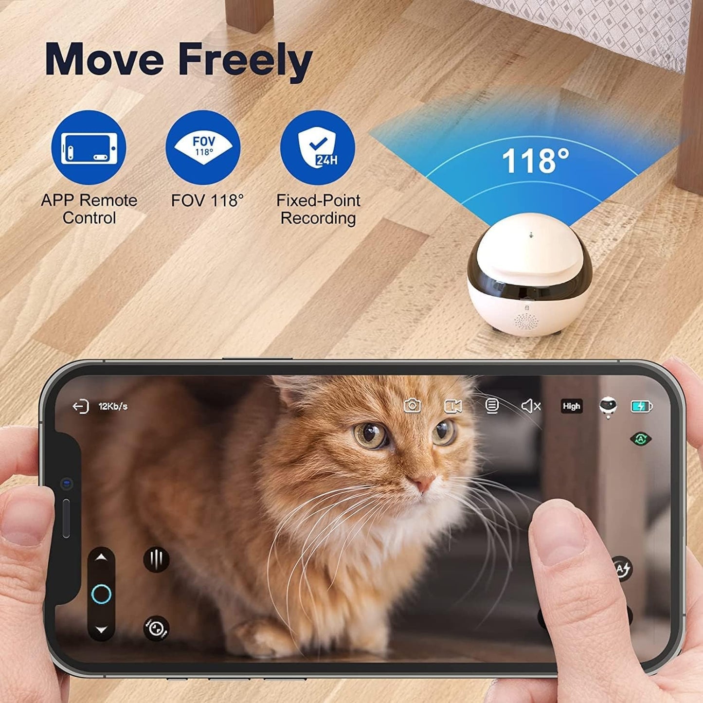 Enabot EBO SE Smart Pet Robot Camera with Wheels – 1080P HD Indoor Security Cam, Auto Patrol, Two-Way Audio, Night Vision