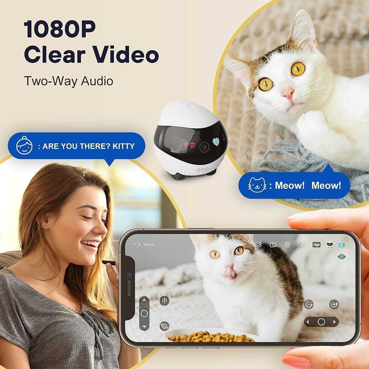 Enabot EBO SE Smart Pet Robot Camera with Wheels – 1080P HD Indoor Security Cam, Auto Patrol, Two-Way Audio, Night Vision