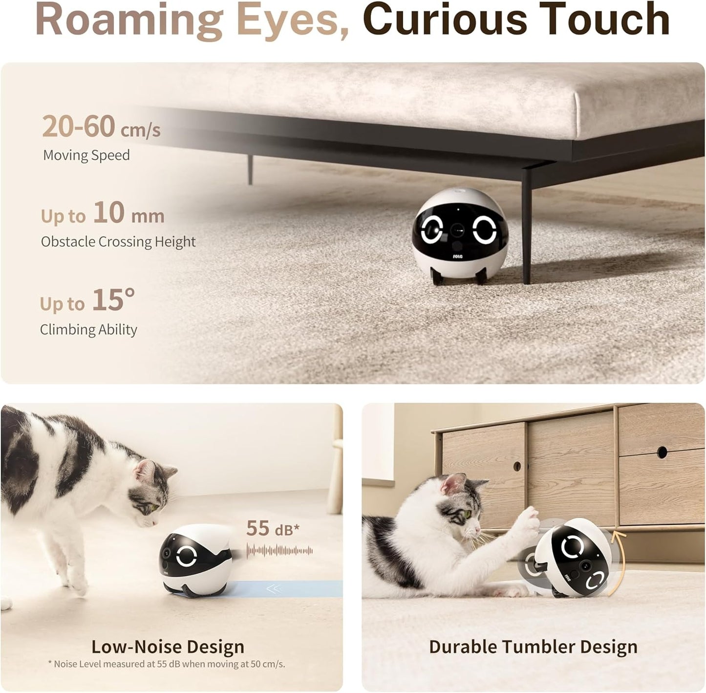 Enabot EBO ROLA Mini 2K Robot Pet Camera: Mobile Robot Pet Camera with App, Touch Call, 2-Way Audio, IR Night Vision, Motion and Video Detector