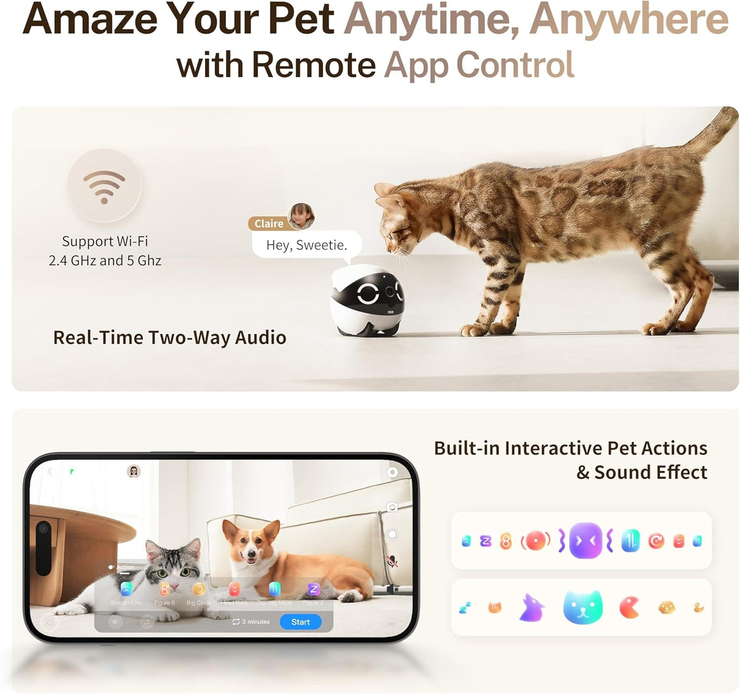 Enabot EBO ROLA Mini 2K Robot Pet Camera: Mobile Robot Pet Camera with App, Touch Call, 2-Way Audio, IR Night Vision, Motion and Video Detector