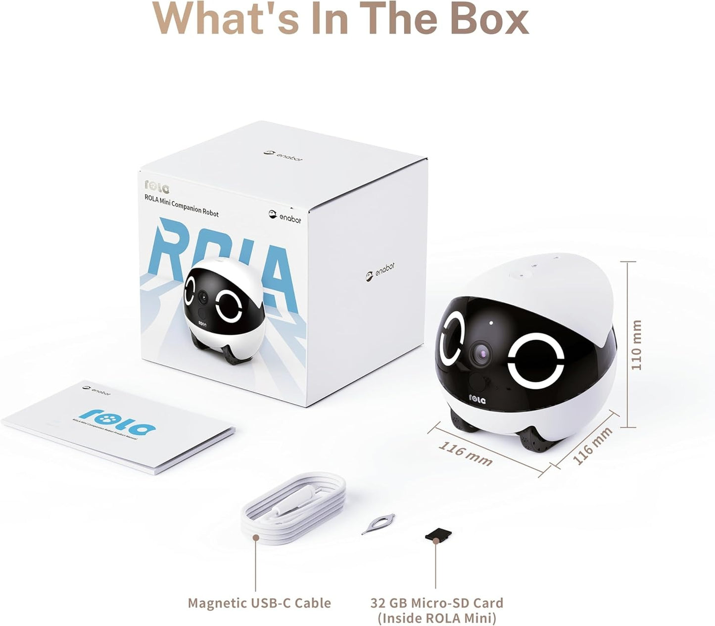 Enabot EBO ROLA Mini 2K Robot Pet Camera: Mobile Robot Pet Camera with App, Touch Call, 2-Way Audio, IR Night Vision, Motion and Video Detector