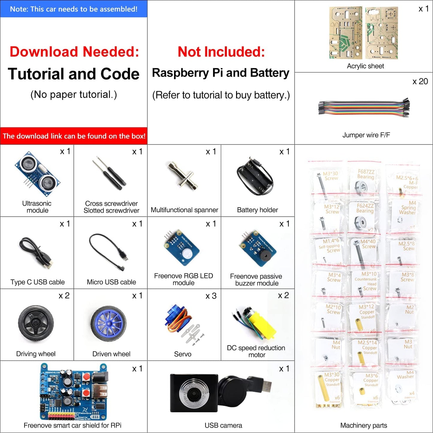 مجموعة أدوات DIY للسيارة الذكية ثلاثية العجلات المتوافقة مع Raspberry Pi
