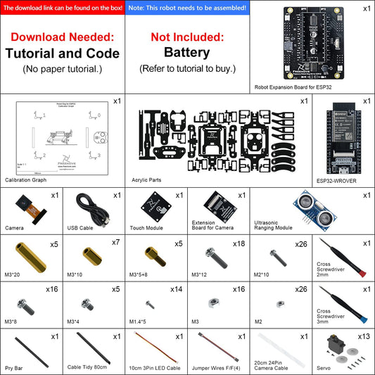 Freenove Robot Dog Kit for ESP32-WROVER DIY programmable quadruped robot with WiFi/Bluetooth control, camera support, sensors, servos