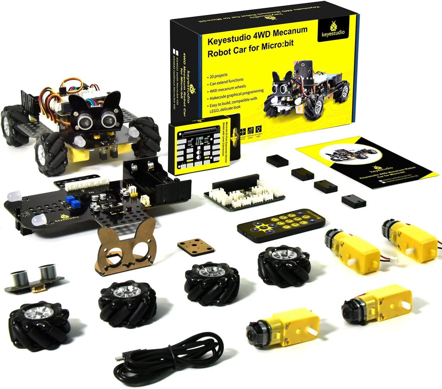 مجموعة سيارة روبوتية Micro:bit V2 4WD Mecanum (بدون بطارية)