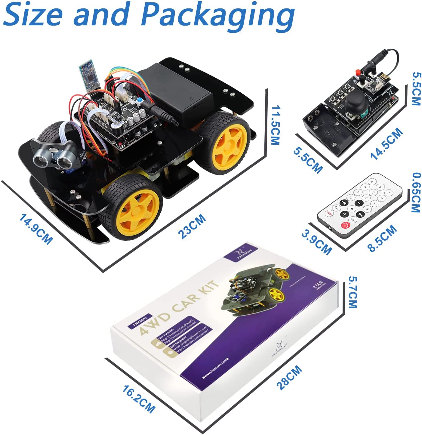 4WD Car Kit - Obstacle Detection, Remote Control, Line Following