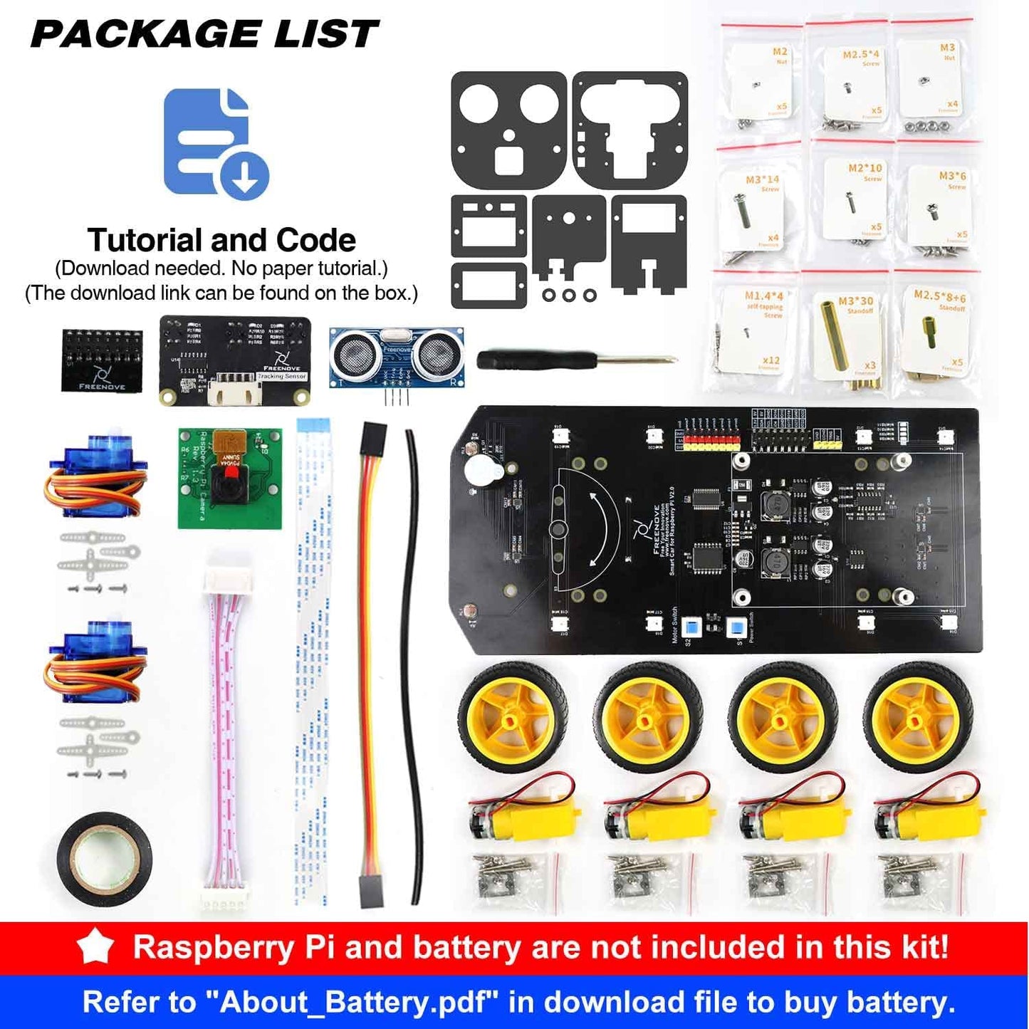 4WD Smart Car Kit Compatible with Raspberry Pi (Board not Included)