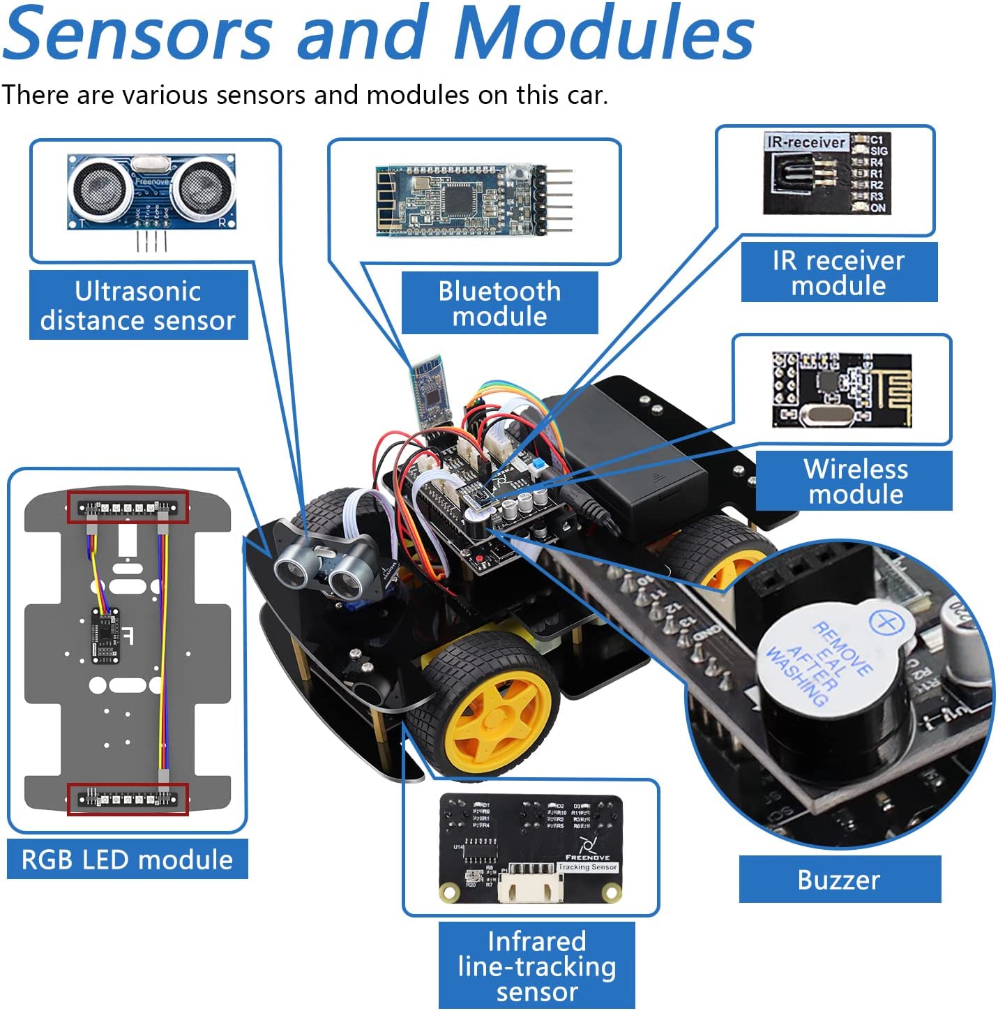4WD Car Kit - Obstacle Detection, Remote Control, Line Following