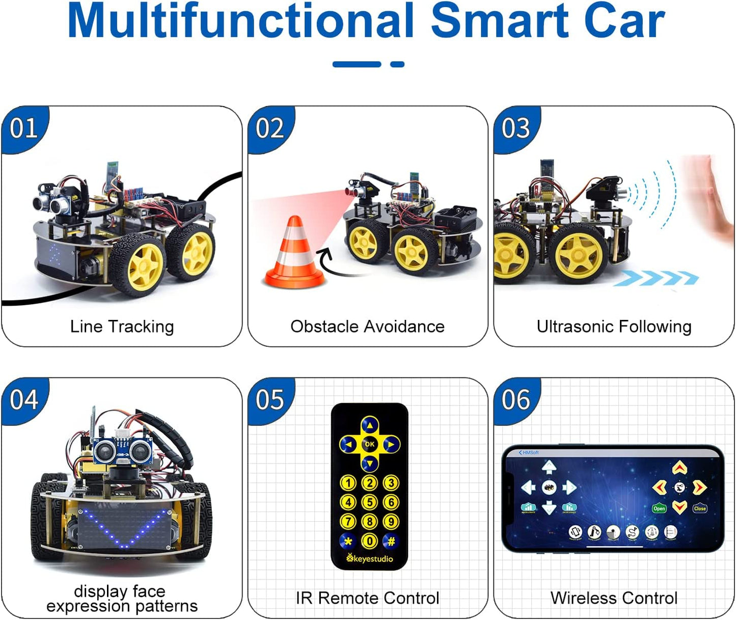 Arduino Smart 4WD Car Robot with Editable LED panel and Sensors KS0470