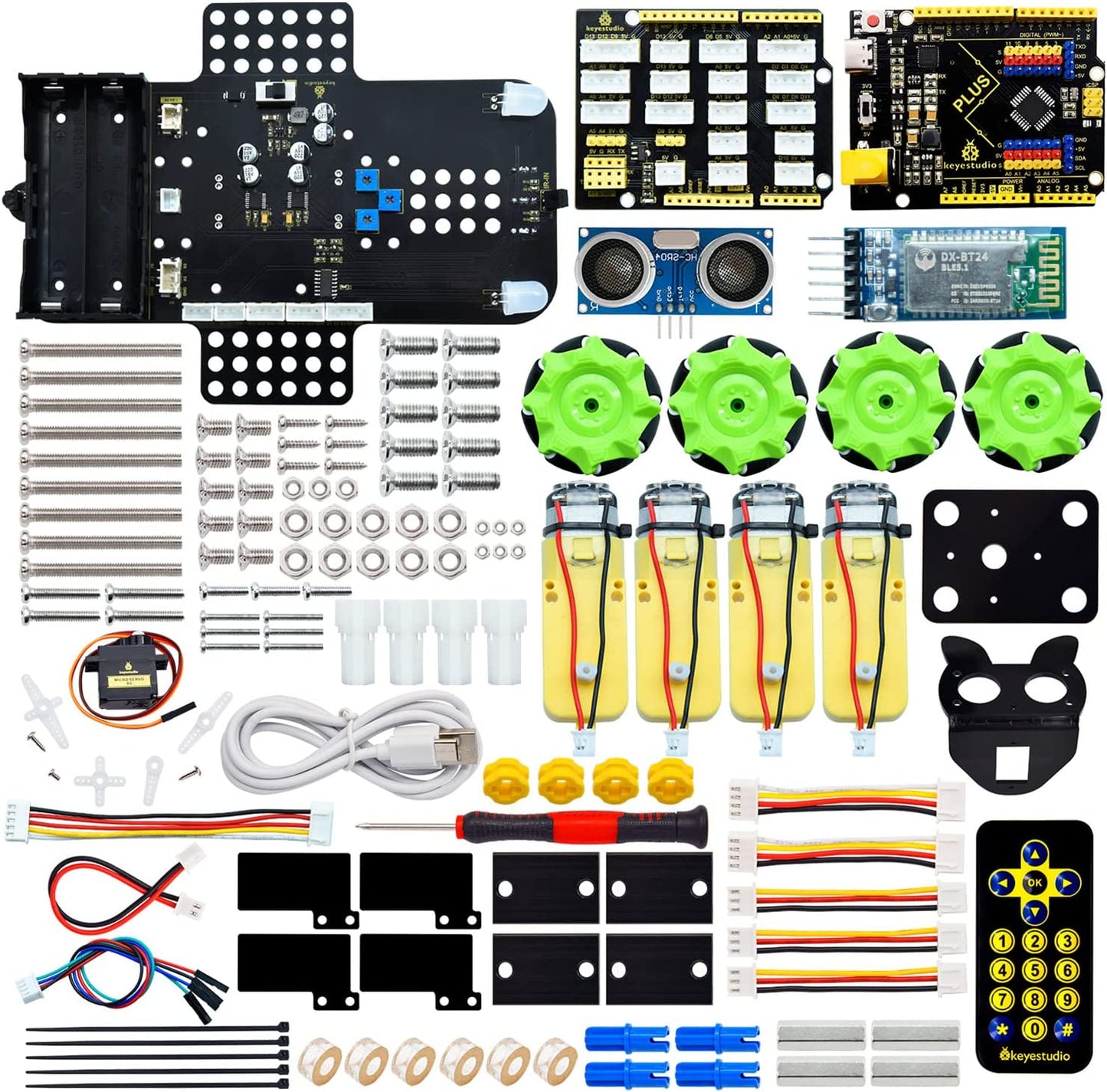 4WD Mecanum Robot Car Kit - Ultrasonic, Bluetooth & IR Control