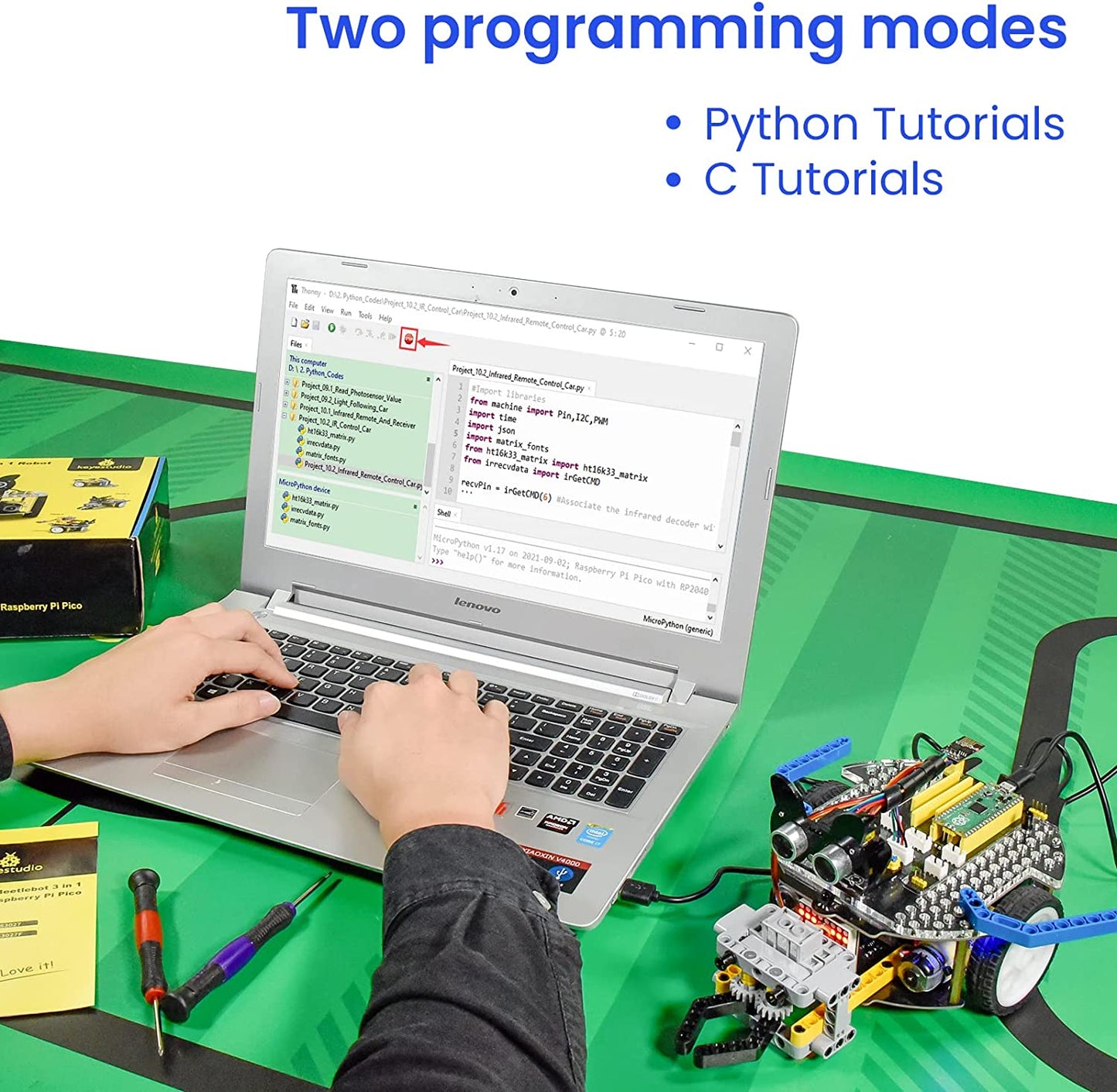 مجموعة بدء تشغيل سيارة روبوت Beetlebot 3 في 1 مع لوحة Raspberry Pi Pico