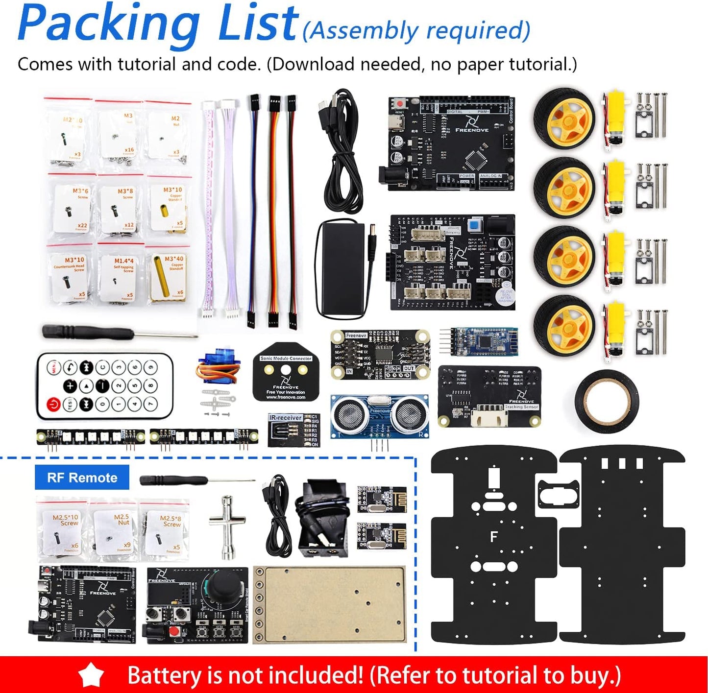 4WD Car Kit - Obstacle Detection, Remote Control, Line Following