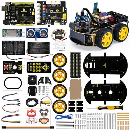 مجموعة أدوات DIY للسيارة الذكية متعددة الأغراض 4WD BT V2.0 متوافقة مع Arduino