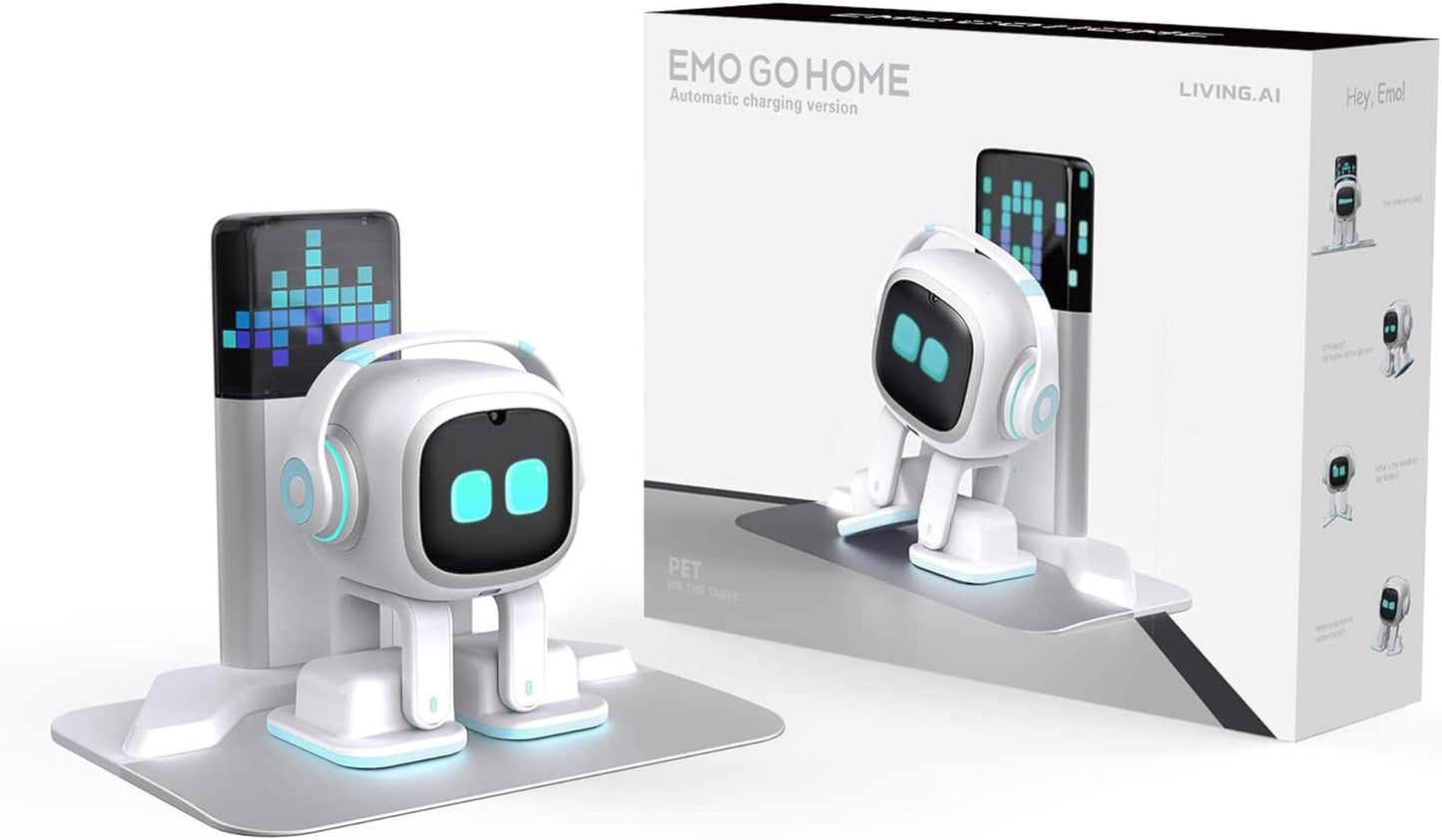 EMO Go Home Smart AI Desktop Robot with Charging Home Station Voice & Face Recognition | Interactive Robot Companion for Desk | Limited Edition White EMO AI Robot