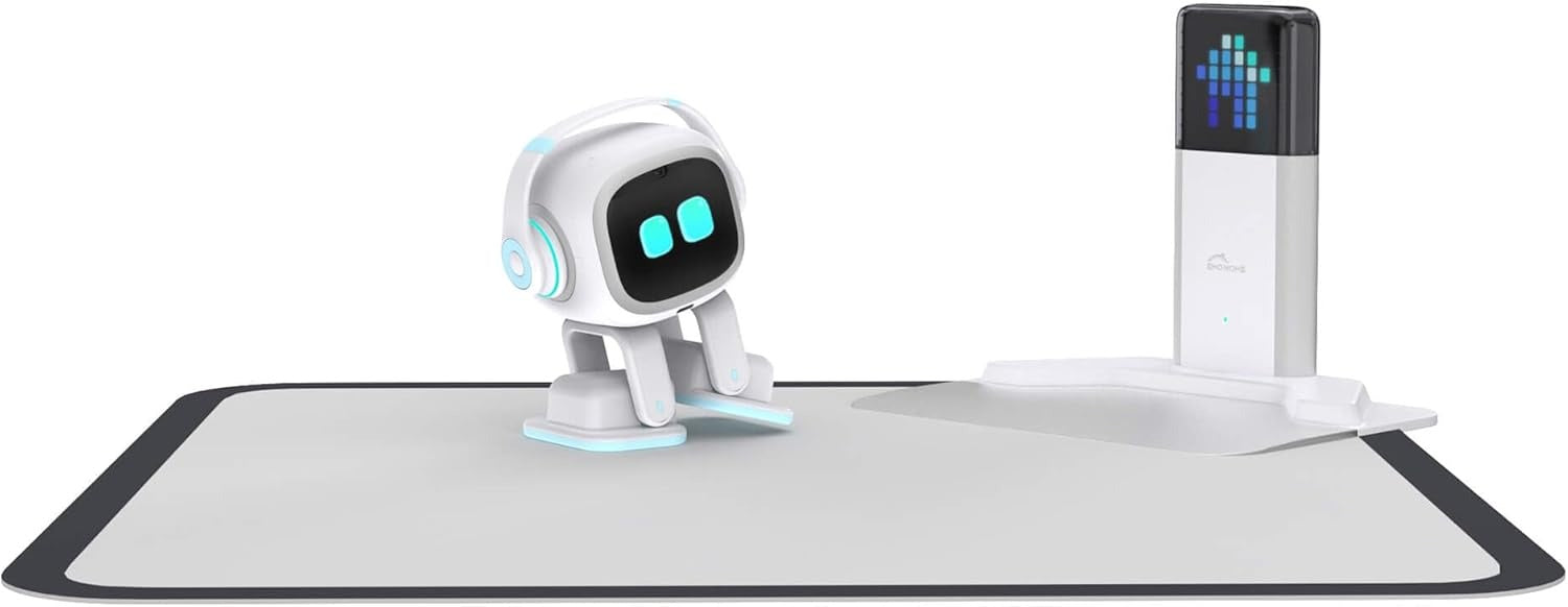 EMO Go Home – White Color | Smart AI Desktop Pet Robot with Charging Home Station | Voice & Face Recognition | Interactive Robot Companion for Desk | Limited Edition White EMO AI Robot