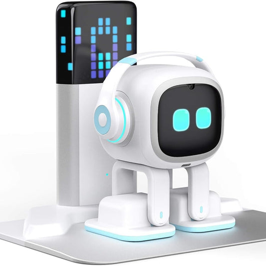 EMO Go Home Smart AI Desktop Robot with Charging Home Station Voice & Face Recognition | Interactive Robot Companion for Desk | Limited Edition White EMO AI Robot