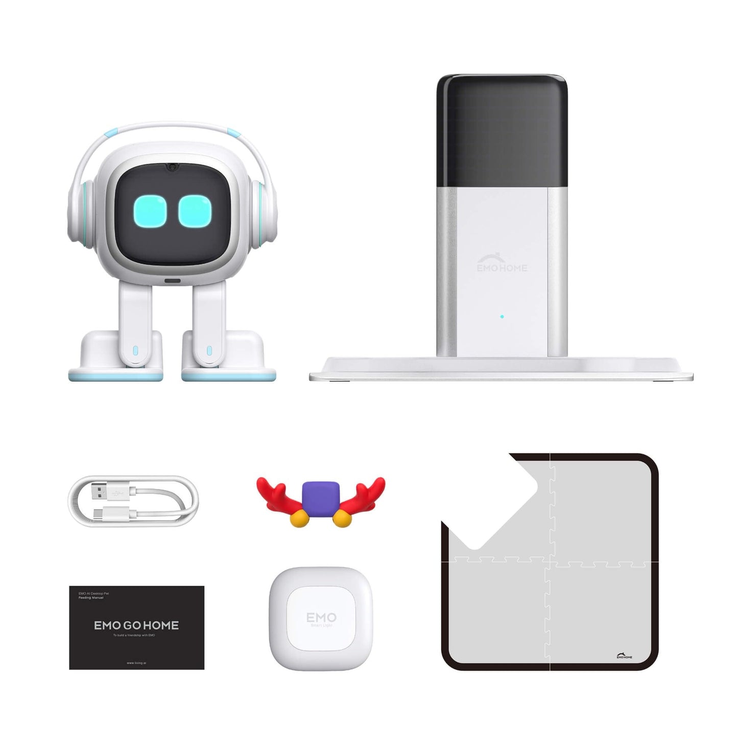 EMO Go Home Smart AI Desktop Robot with Charging Home Station Voice & Face Recognition | Interactive Robot Companion for Desk | Limited Edition White EMO AI Robot