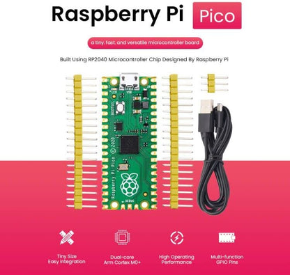 مجموعة أدوات بدء Raspberry Pi Pico الأساسية مع موصلات وكابل micro USB