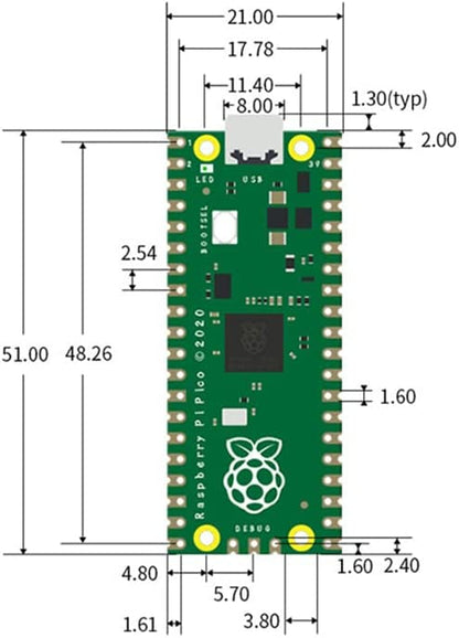 مجموعة أدوات بدء Raspberry Pi Pico الأساسية مع موصلات وكابل micro USB