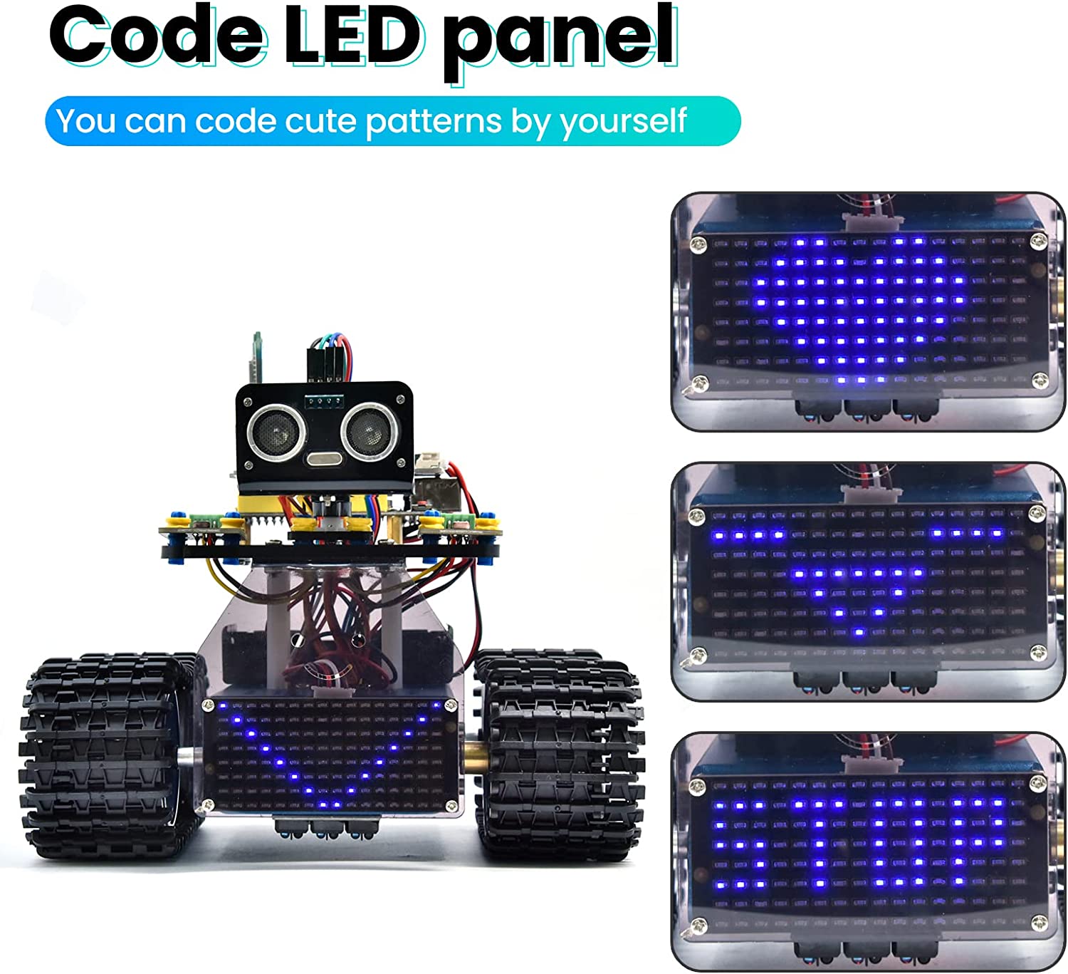 روبوت دبابة كاتربيلر صغير V3 مع لوحة LED قابلة للبرمجة