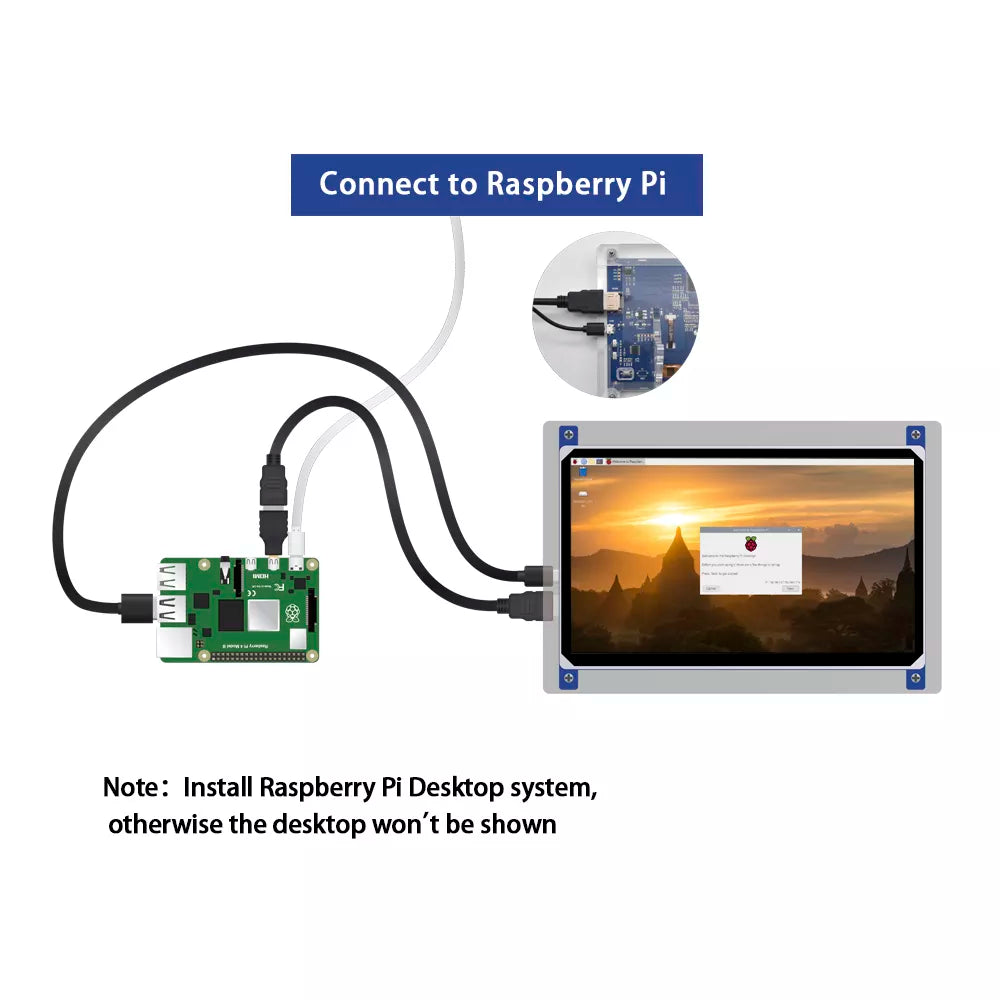 مجموعة شاشة TFT من الكريستال السائل مقاس 7 بوصات وبدقة 1024 × 600 بكسل لـ Raspberry Pi