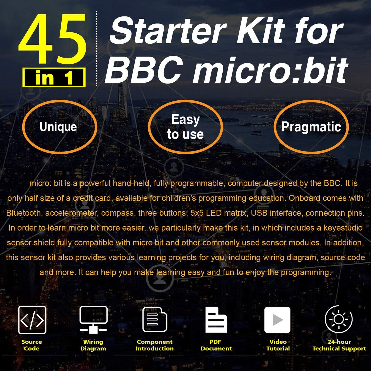 مجموعة أدوات بدء تشغيل مكونة من 45 مستشعرًا لجهاز BBC Microbit (بدون لوحة Microbit)
