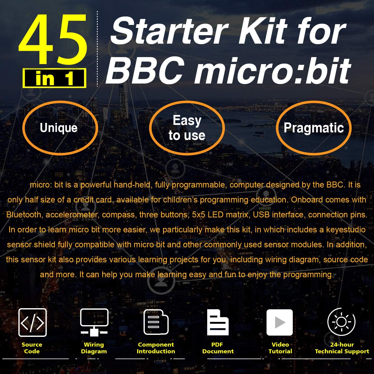 مجموعة أدوات بدء تشغيل مكونة من 45 مستشعرًا لجهاز BBC Microbit (بدون لوحة Microbit)