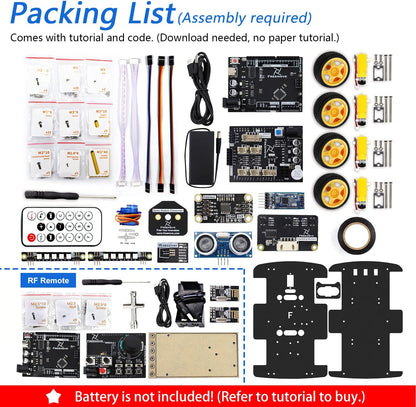 4WD Car Kit - Obstacle Detection, Remote Control, Line Following