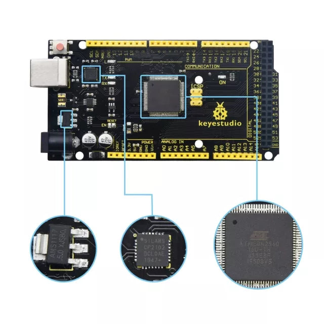 لوحة تطوير MEGA 2560 R3 مع شريحة USB التسلسلية CP2102
